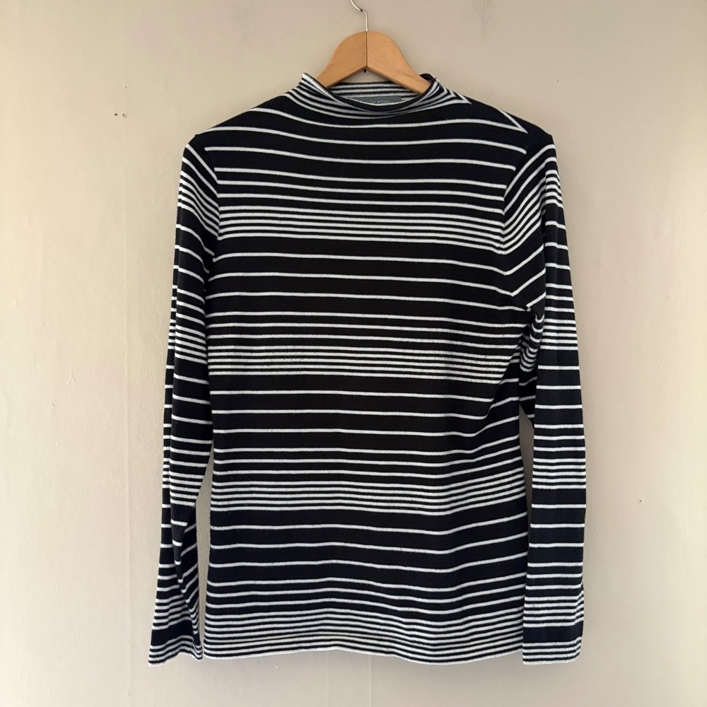 Title Nine Womens Striped Synergy Mock Neck Sweater Size M Gray Black Layering